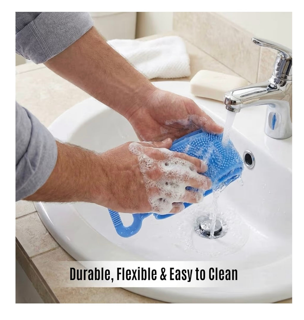 Silicone Back Scrubber Belt for Bath  Double Side Bathing Brush for Skin Deep Cleaning Massage,