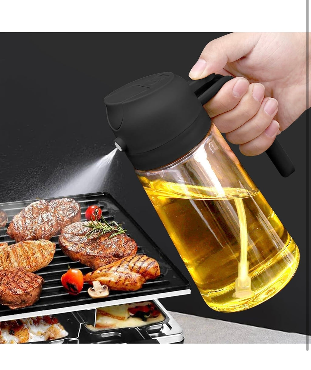 Glass Oil Sprayer and Dispenser Bottle, 500ml Capacity, 2-in-1 Design, Black